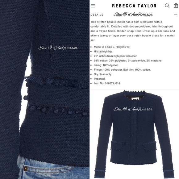 Rebecca Taylor navy blue stretch boucle jacket *shop@iamwarrior - Picture 9 of 16